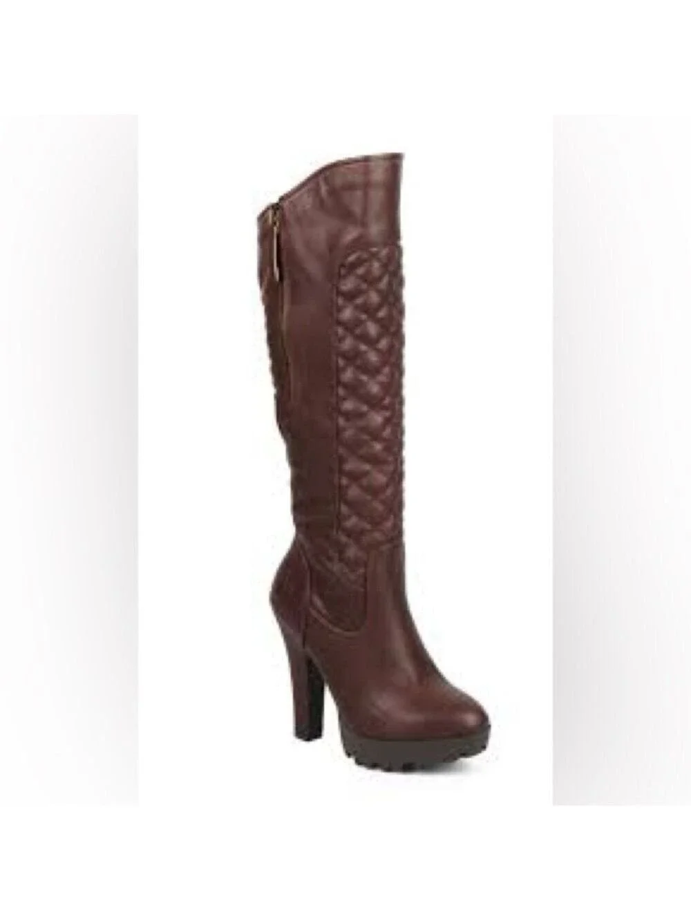 Women’s Wild Diva Lounge Brown Quilted Lug Heel Knee High Boots Size 7 US!